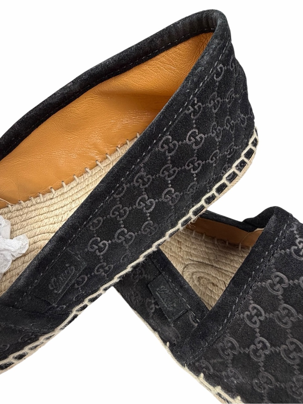 Gucci Microguccissima Pattern Suede Slip-On Espadrilles Flats In Black Size 37.5 - Picture 10 of 13